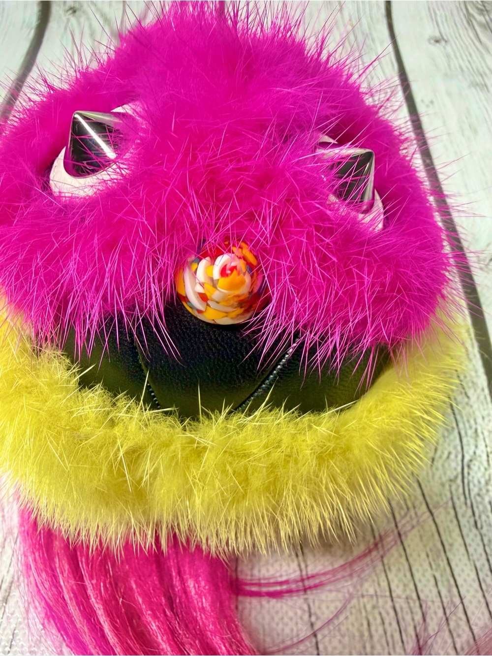 PRELOVED Fendi Funky Monster "Coolibri" Key Chain & Bag Charm Mink Fur & Leather - Picture 5 of 10